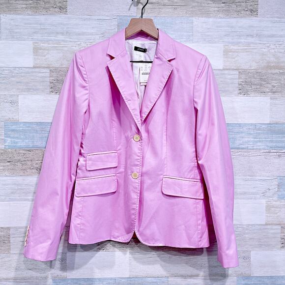 J CREW Cotton Schoolboy Blazer Pastel Pink Lightweight Summer Preppy Womens 8 - Picture 1 of 6